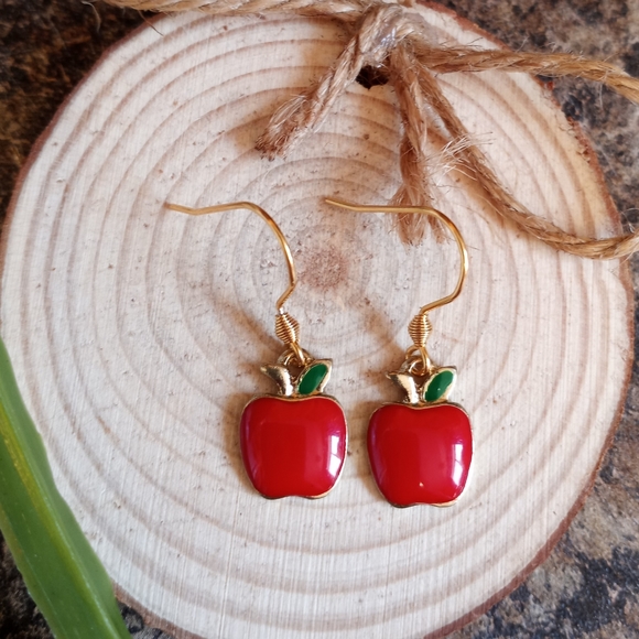 Teacher's Gift Apple Earrings - Picture 2 of 3